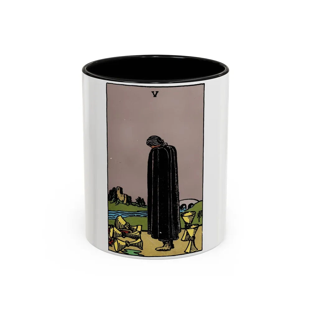 The 5 of Cups (Tarot Card) Accent Coffee Mug-11oz-Black-Go Mug Yourself