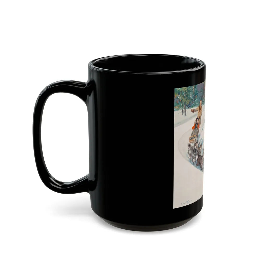 Dogsled Fun, calendar illustration - Black Coffee Mug-Go Mug Yourself