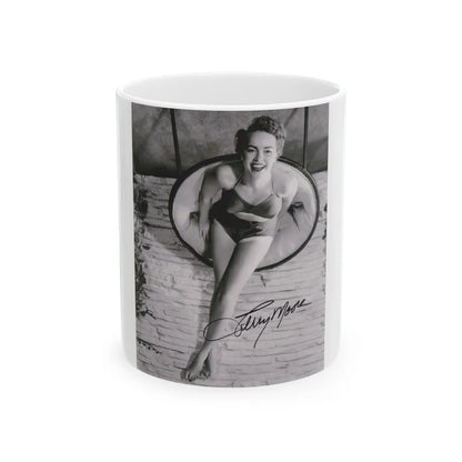 Terry Moore #732 - 8x10 1953 B&W Two Piece Full Body Swimsuit Barefoot Cheesecake Photo from 20th Century Fox Photo Shoot1 (Vintage Female Icon) White Coffee Mug-11oz-Go Mug Yourself