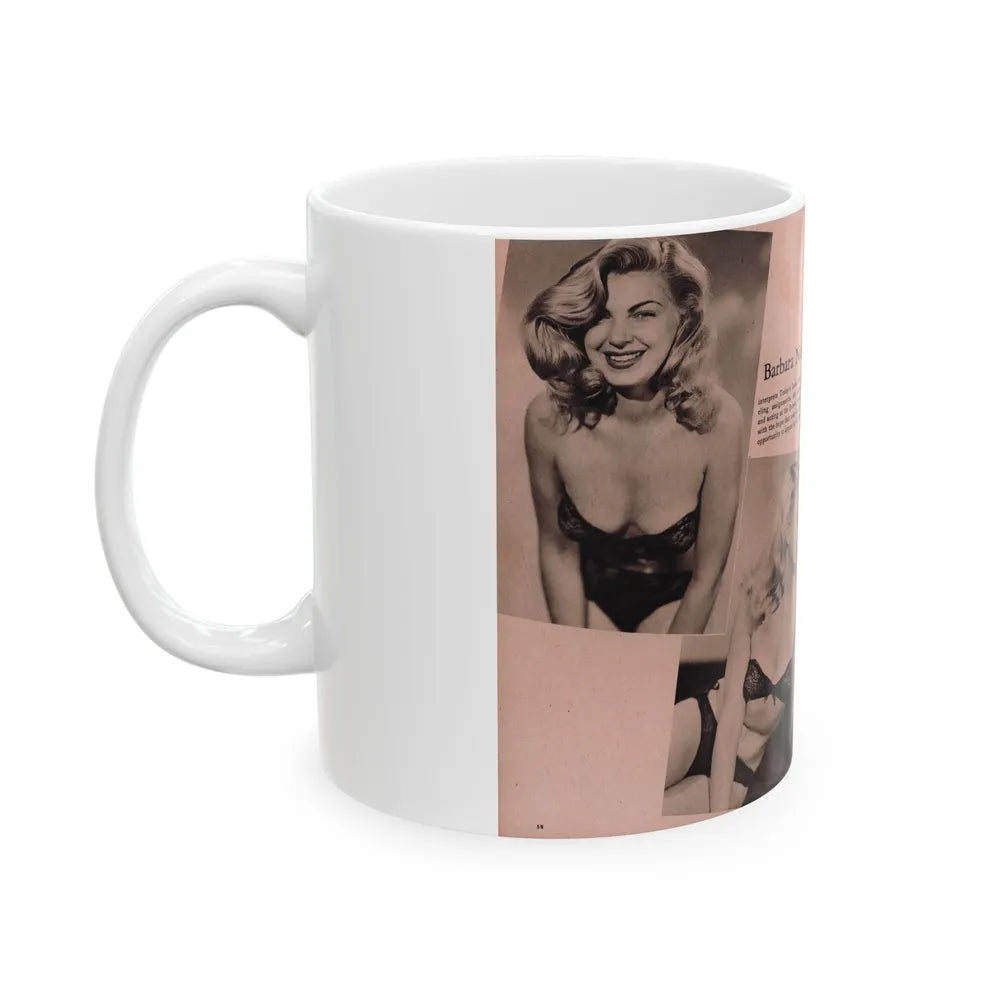 Barbara Nichols #429 - 2 Pages, 3 B&W Photos & Caption from Cover Girl Models Mag. Nov. '49 (Vintage Female Icon) White Coffee Mug-Go Mug Yourself