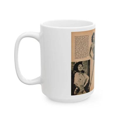 Jeanne Carmen #188 - Pages 70 & 71 Pages 3 & 4 of 7+3 B&W Photos & short article from PHOTO Digest Mag. Aug. '54 (Vintage Female Icon) White Coffee Mug-Go Mug Yourself