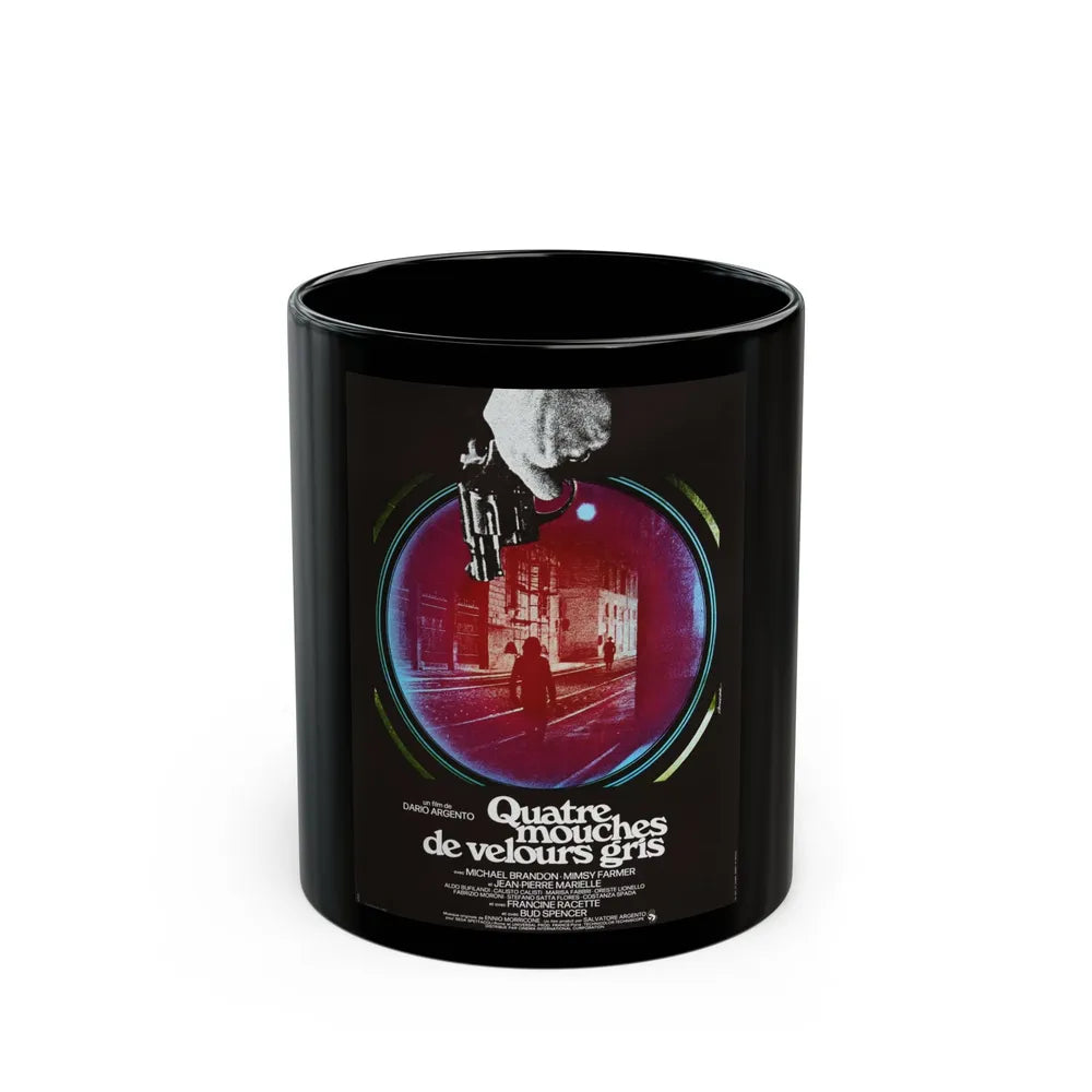 4 FLIES ON GREY VELVET (FRENCH) 1971 Movie Poster - Black Coffee Mug-11oz-Go Mug Yourself