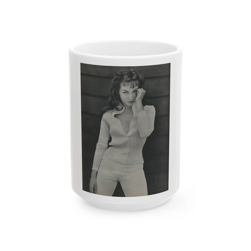 Julie Newmar #452 - Pages 44 Pages 1 of 2 with, Julie+1 Full Page B&W Photo from Bachelor Pin-Ups Issue #01 Mag. '57 (Vintage Female Icon) White Coffee Mug-15oz-Go Mug Yourself