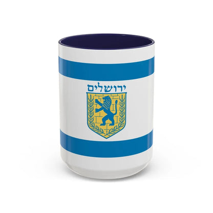 Flag of Jerusalem Israel - Accent Coffee Mug-15oz-Navy-Go Mug Yourself