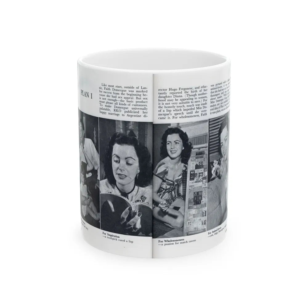 Faith Domergue #229 - [Pages 62 & 63] Pages 5 & 6 of 14+4 B&W Photos & Long Article on her from Pageant Digest Mag. April '51 (Vintage Female Icon) White Coffee Mug-11oz-Go Mug Yourself