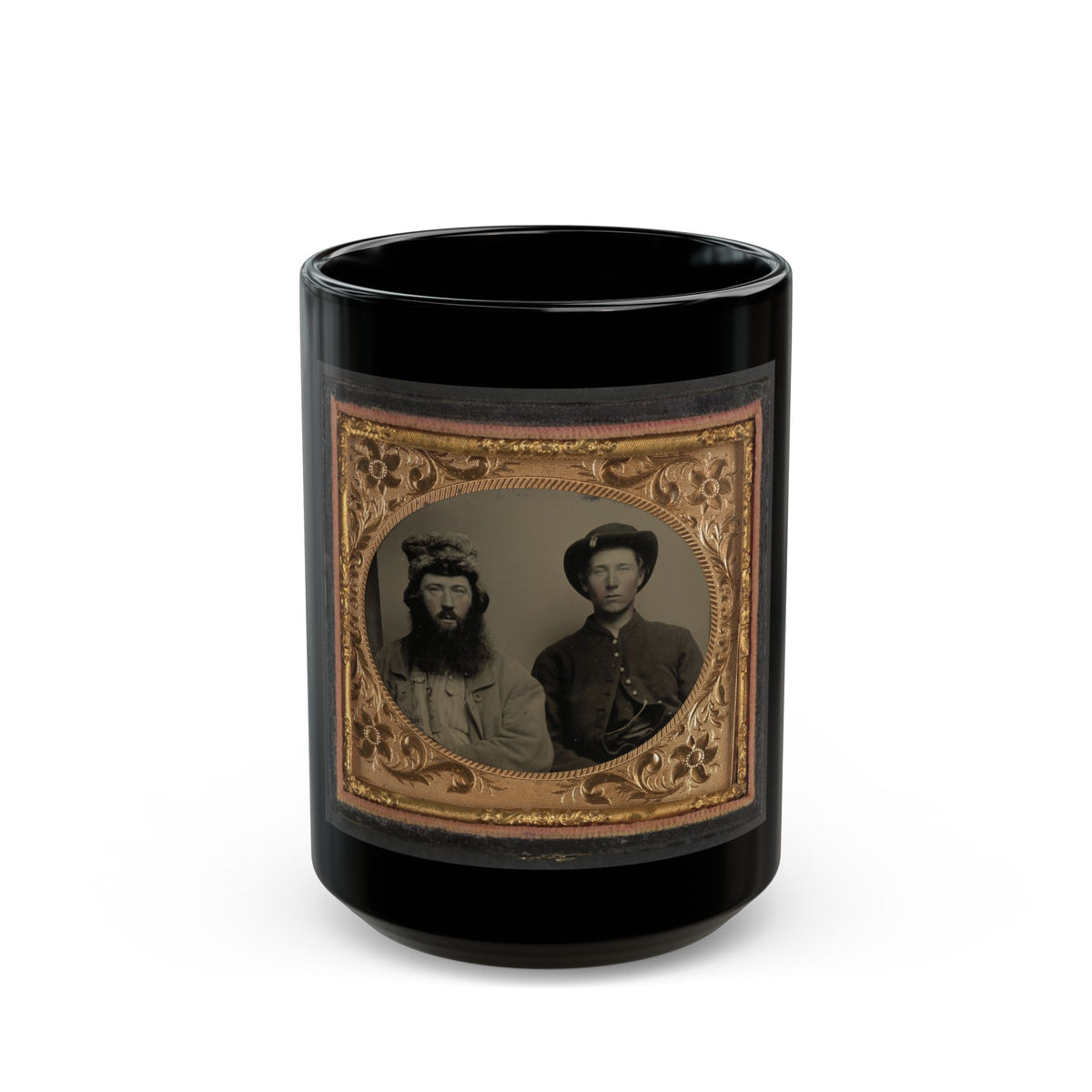 Unidentified Soldier In Union Uniform And Unidentified Man With Full Beard In Fur Hat (U.S. Civil War) Black Coffee Mug