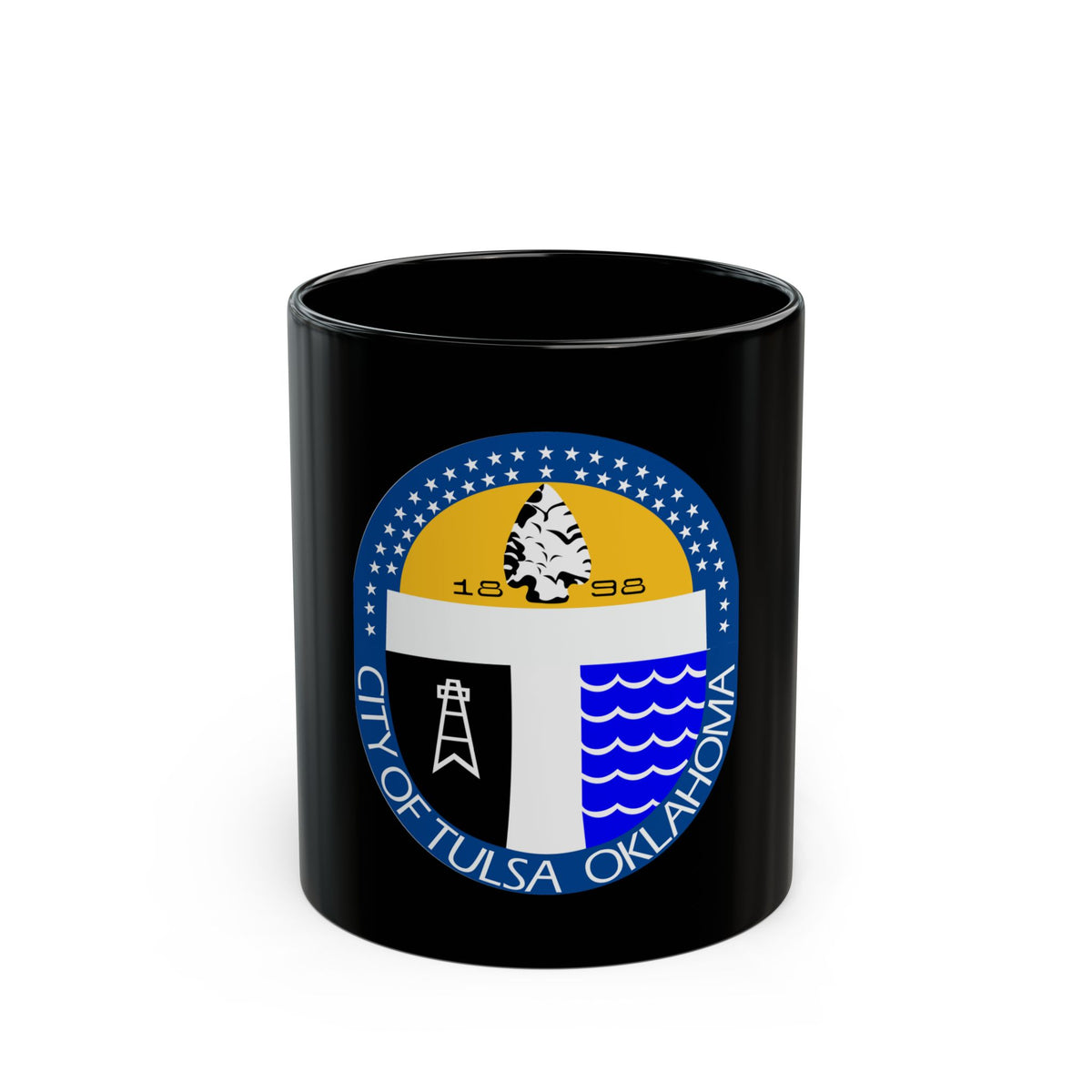 Seal of Tulsa Oklahoma - Black Coffee Mug