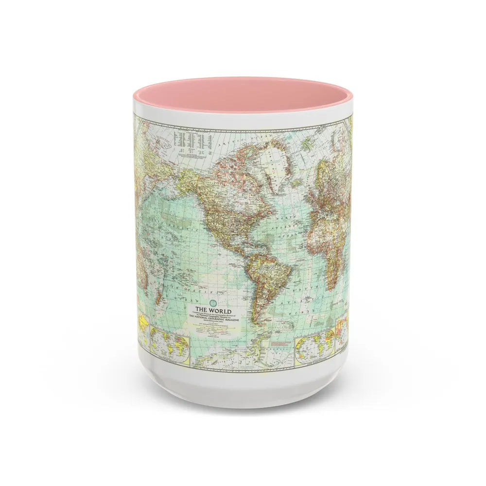 World Map (1957) (Map) Accent Coffee Mug-15oz-Pink-Go Mug Yourself