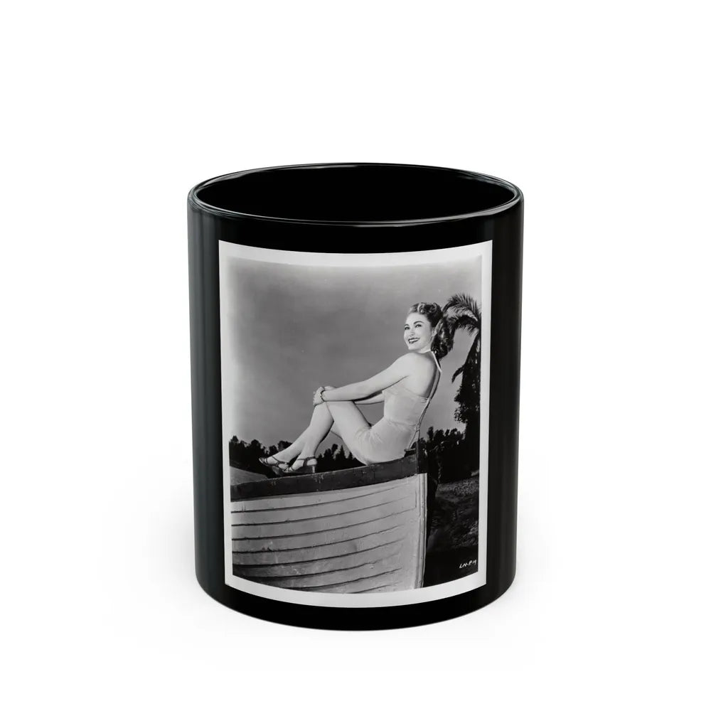 Lori Nelson #231 - Irving Klaw Negative Struck 8x10 1950's 1 Piece Swimsuit Pin-Up Cheesecake Photo (Vintage Female Icon) Black Coffee Mug-11oz-Go Mug Yourself