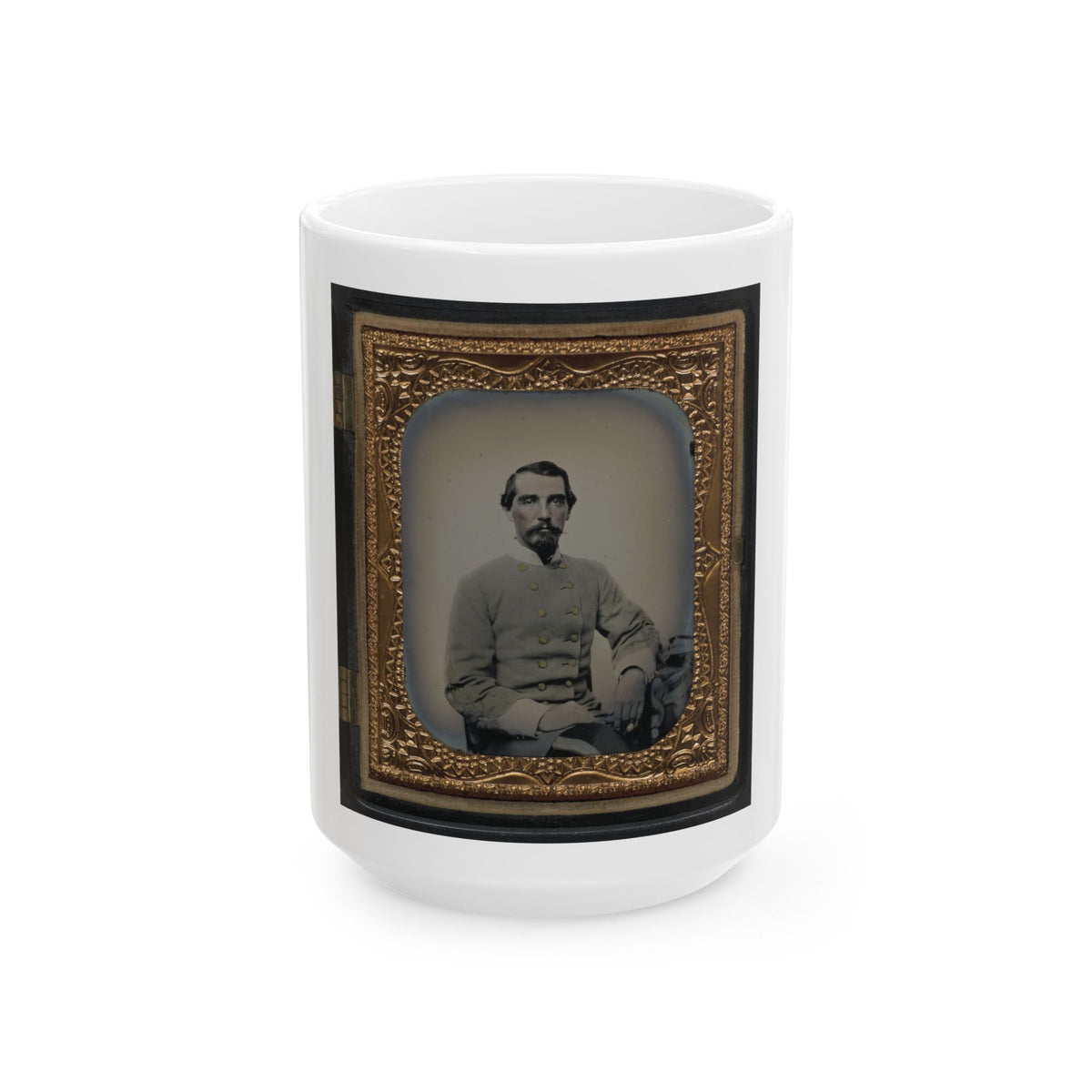Unidentified Soldier In Confederate Double-Breasted Frock Coat With Single Row Of Braid Denoting The Rank Of Lieutenant (U.S. Civil War) White Coffee Mug