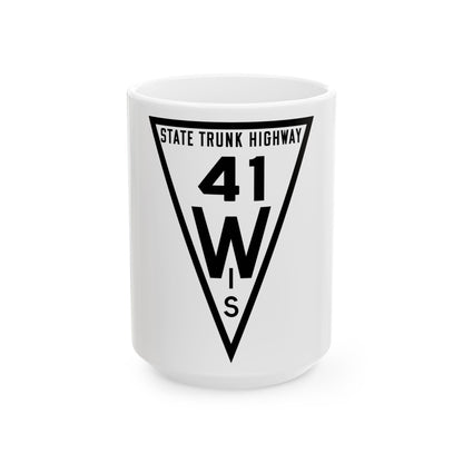 WIS 41 1919 (Wisconsin) (Road Sign) White Coffee Mug-15oz-Go Mug Yourself