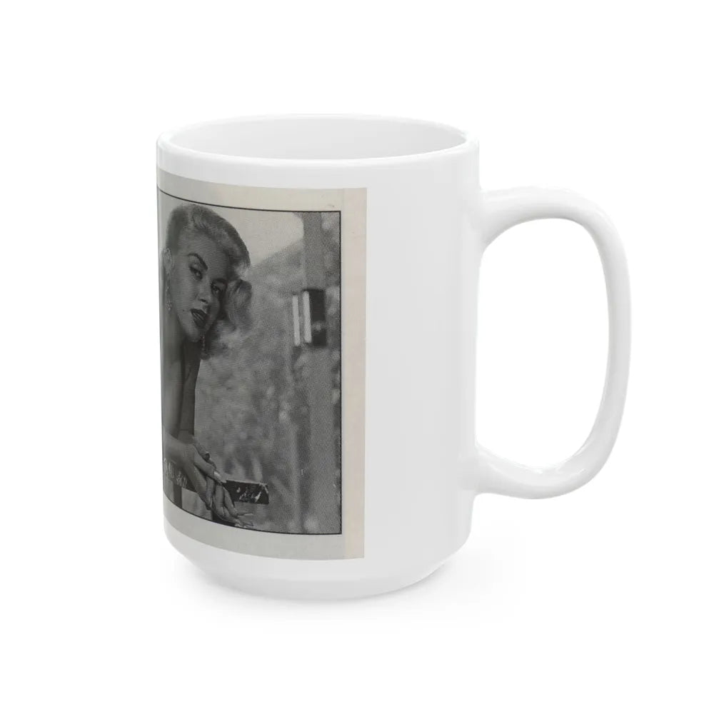 Jeanne Carmen #147 - Celebrity Sleuth Magazine B&W Photo Cropped (Vintage Female Icon) White Coffee Mug-Go Mug Yourself