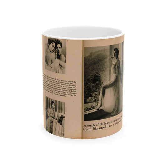 Jeanne Crain #103 - Pages 3 & 4 of 7 with, 3 B&W Photos, Captions & Article from Sensation Digest Mag. '54 (Vintage Female Icon) White Coffee Mug-11oz-Go Mug Yourself