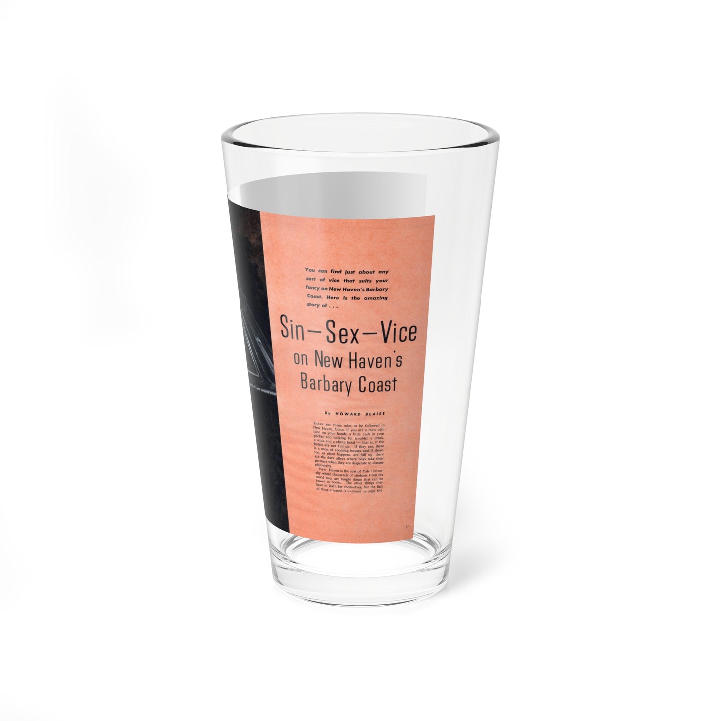 Sin-Sex-Vice on New Haven's Barbary Coast, Fury, December 1957 (Magazine Illustration) Pint Glass 16oz