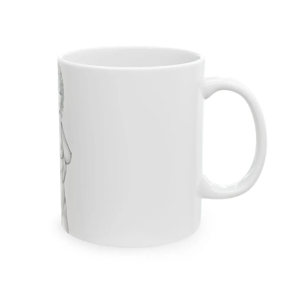 Linda Blair #170 - Nude Pencil Drawing (Vintage Female Icon) White Coffee Mug-Go Mug Yourself