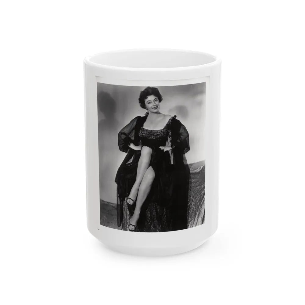 Ruth Roman #103 - 8x10 B&W Full Body Glamour Dress & Lingerie from circa (Vintage Female Icon) White Coffee Mug-15oz-Go Mug Yourself