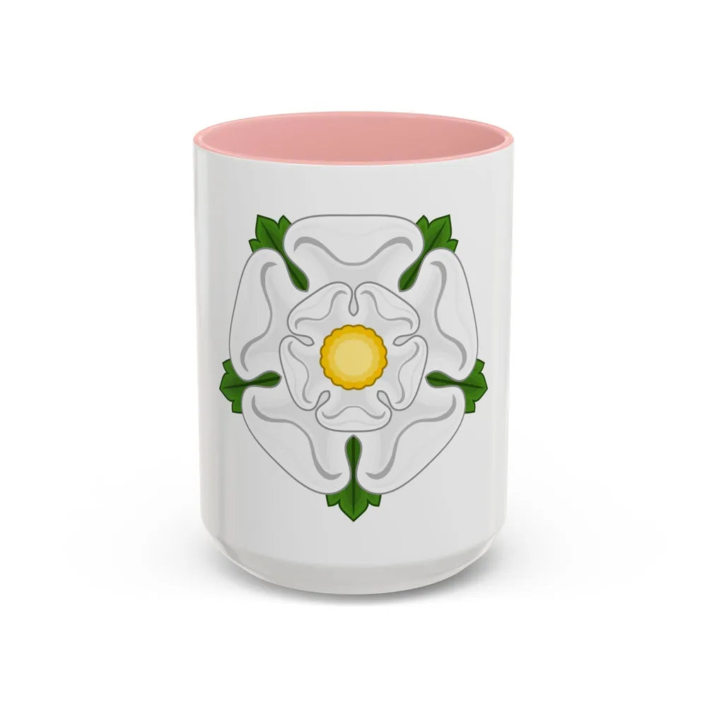 White Rose Badge of York - Accent Coffee Mug-15oz-Pink-Go Mug Yourself