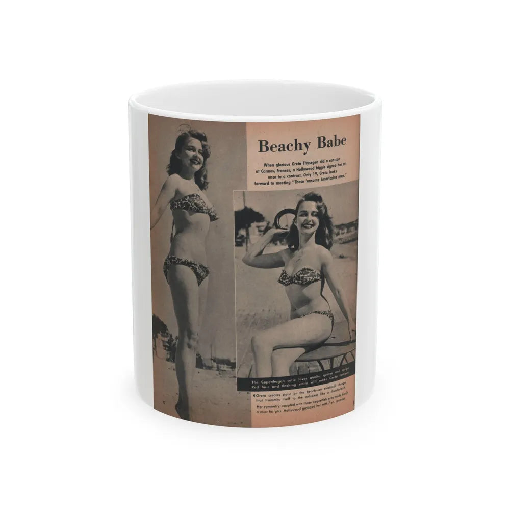 Greta Thyssen #119 - Gala Mag. January '53 - 2 B&W Photos & Captions (Vintage Female Icon) White Coffee Mug-11oz-Go Mug Yourself