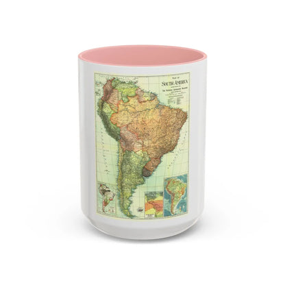 South America (1921) (Map) Accent Coffee Mug-15oz-Pink-Go Mug Yourself