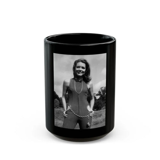 Diana Rigg #41 (Vintage Female Icon) Black Coffee Mug-15oz-Go Mug Yourself