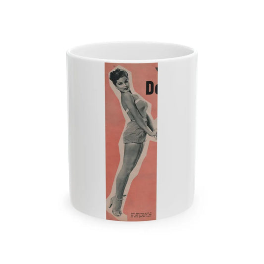 Debra Paget #514 - Magazine Clipping B&W Photo with, Color Boarder & Caption from Early or Mid 50's (Vintage Female Icon) White Coffee Mug-11oz-Go Mug Yourself