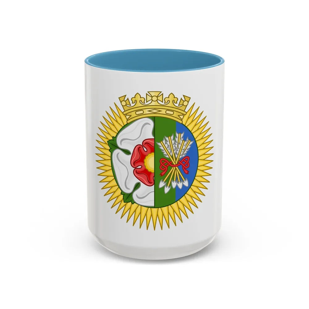 Tudor Rose and Arrows Badge - Accent Coffee Mug-15oz-Light Blue-Go Mug Yourself