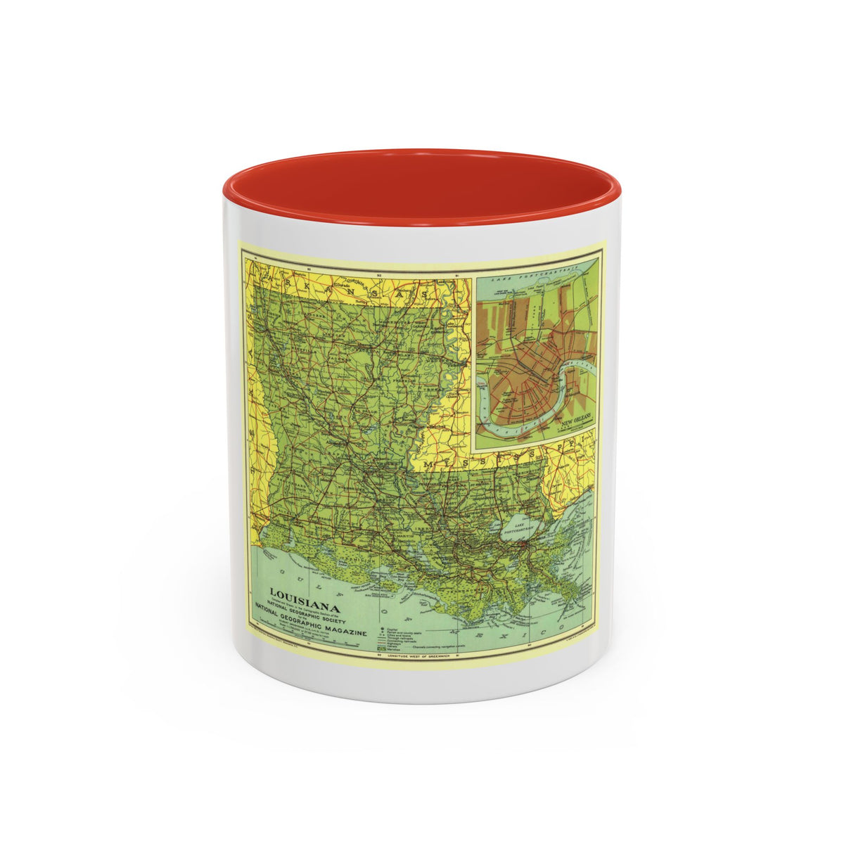USA - Louisiana (1930) (Map) Accent Coffee Mug