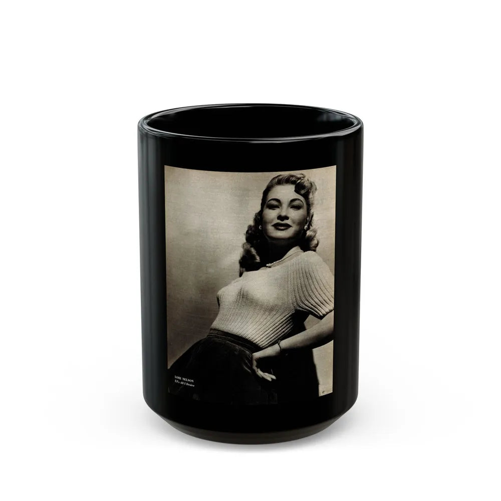 Lori Nelson #207 - B&W Glamour Dress Upper Body & Waist Photo (Vintage Female Icon) Black Coffee Mug-15oz-Go Mug Yourself