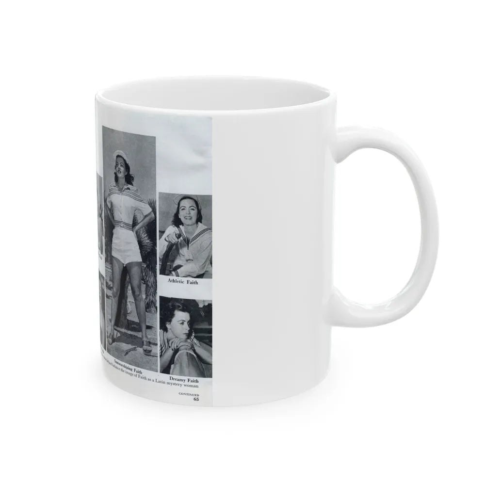 Faith Domergue #230 - [Pages 64 & 65] Pages 7 & 8 of 14+6 B&W Photos & Long Article on her from Pageant Digest Mag. April '51 (Vintage Female Icon) White Coffee Mug-Go Mug Yourself