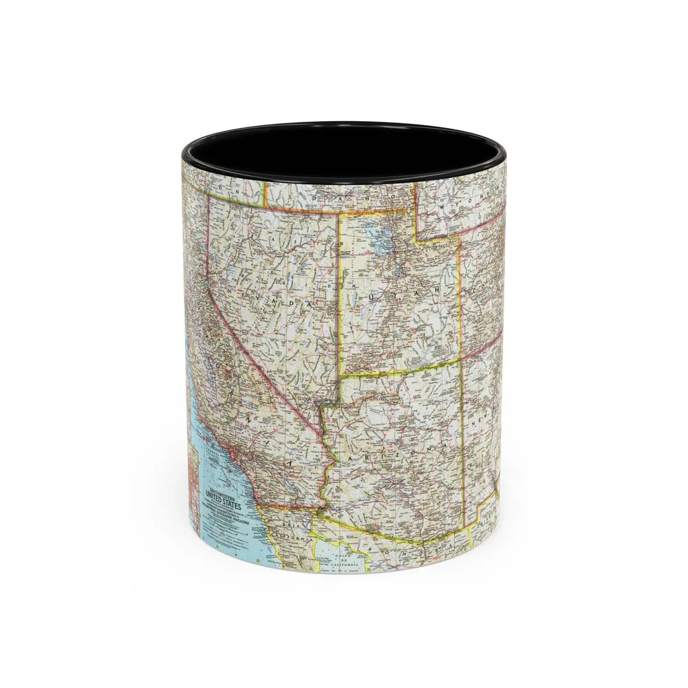 USA - Southwestern (1959) (Map) Accent Coffee Mug-11oz-Black-Go Mug Yourself