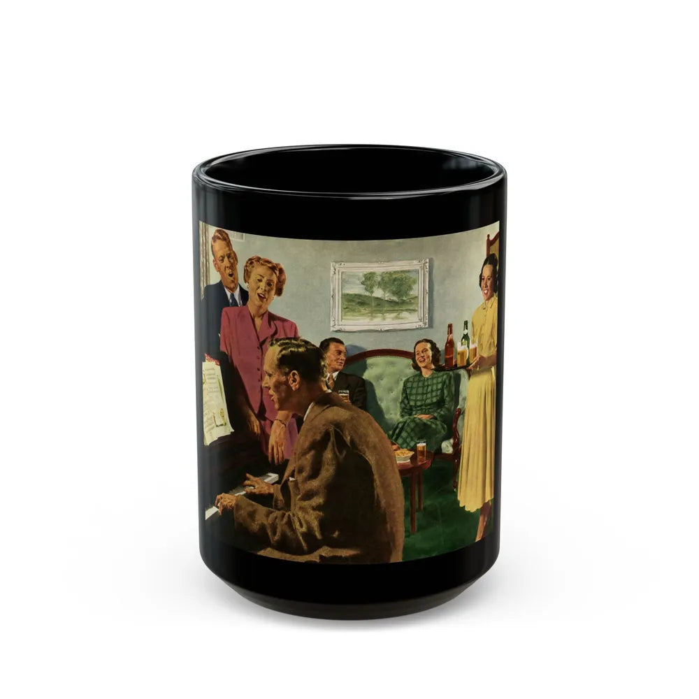 Cathered Around The Piano, 1949 - Black Coffee Mug-15oz-Go Mug Yourself