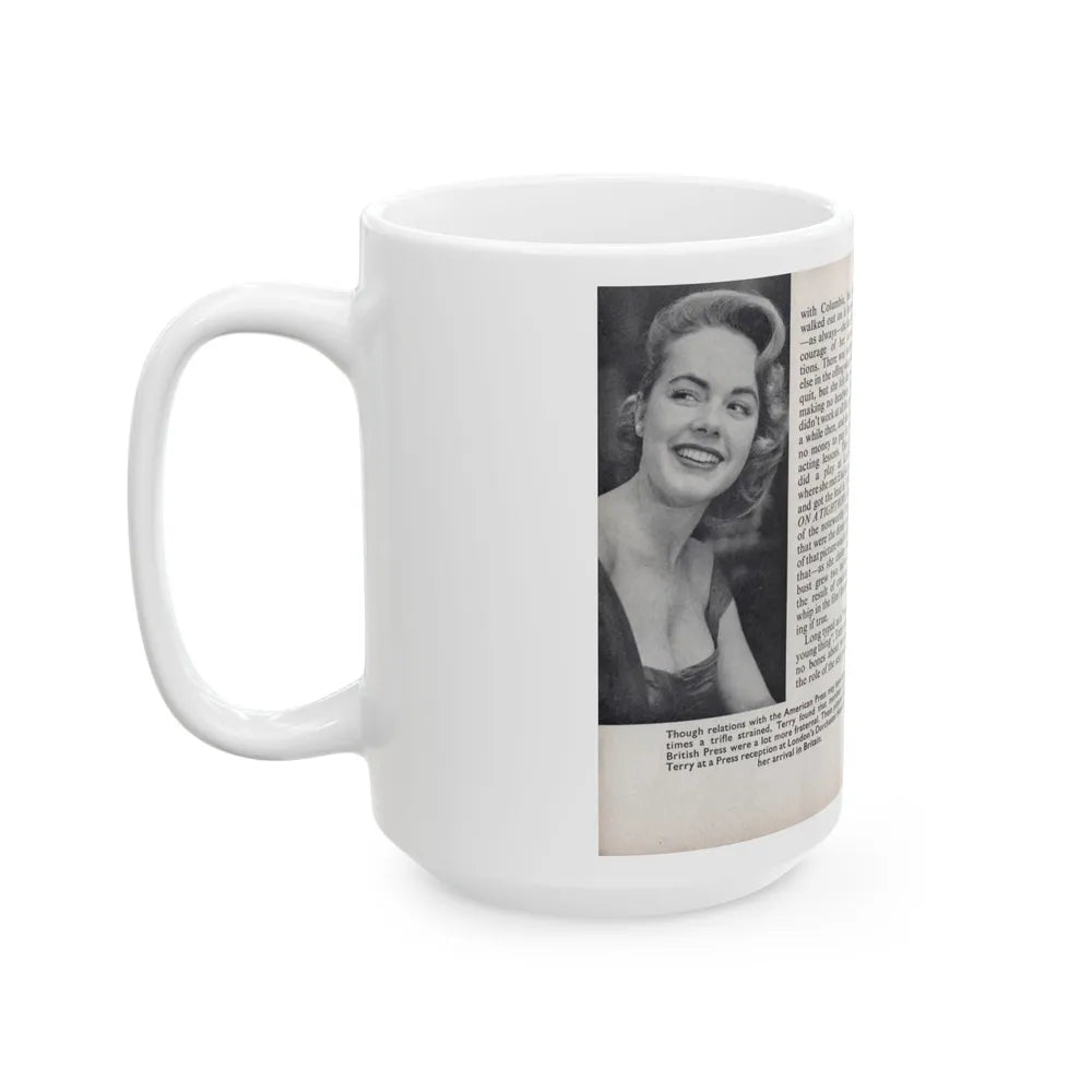 Terry Moore #444 - 66 PHOTOGRAPHS OF Terry MOORE U.K. Pocket Mag. Pages 18 & 19 (Vintage Female Icon) White Coffee Mug-Go Mug Yourself