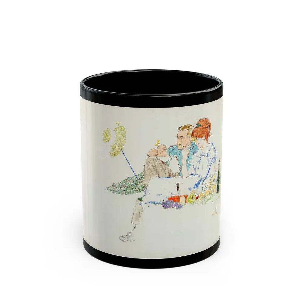 Couple on Picnic Illustration (Neeley Associates, c. 1960s) - Black Coffee Mug-11oz-Go Mug Yourself