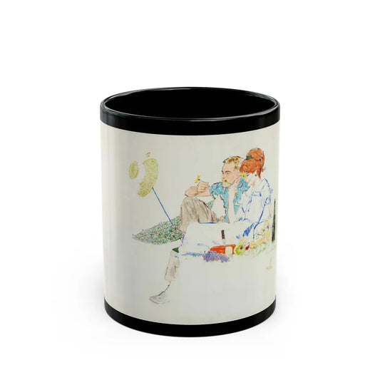 Couple on Picnic Illustration (Neeley Associates, c. 1960s) - Black Coffee Mug-11oz-Go Mug Yourself