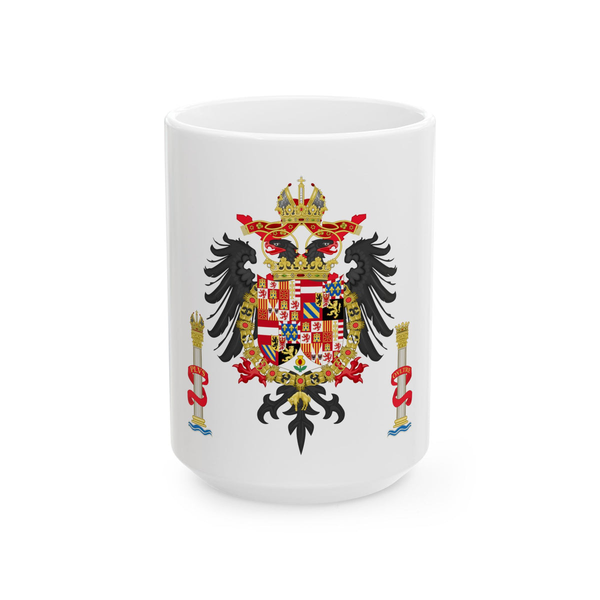 Greater Coat of Arms of Charles V Holy Roman Emperor, Charles I as King of Spain - White Coffee Mug