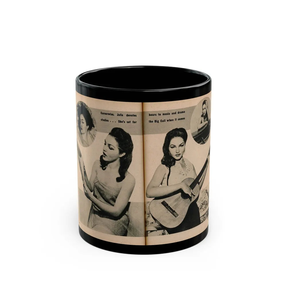 Julie Newmar #492 - Pags 52-53 Pages 3 & 4 of 8 with, Julie+4 B&W Photos & 2 Captions from EYE Digest Mag. December '54 (Vintage Female Icon) Black Coffee Mug-11oz-Go Mug Yourself