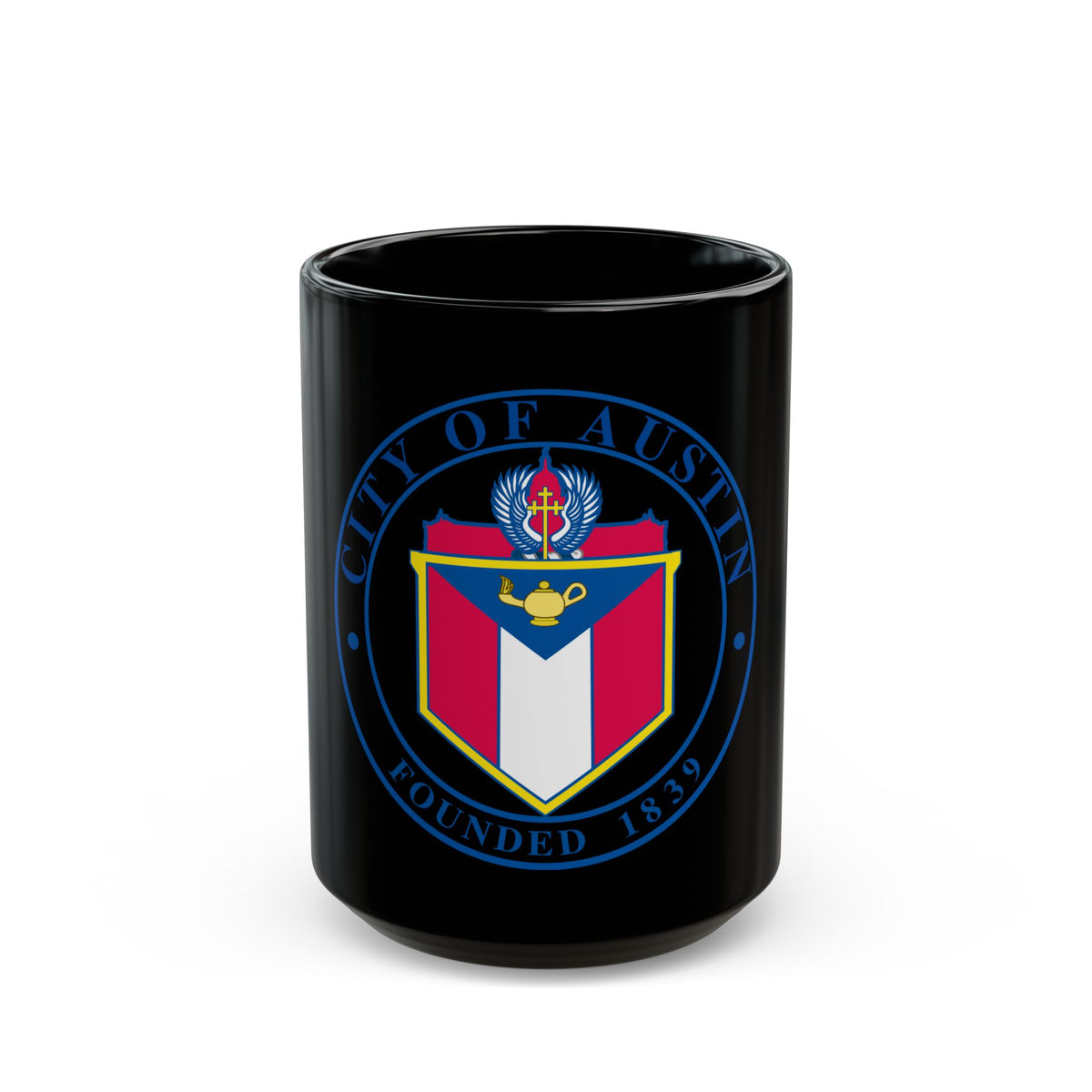 Seal of Austin TX - Black Coffee Mug