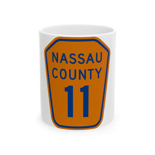 Nassau County 11 NY (New York) (Road Sign) White Coffee Mug