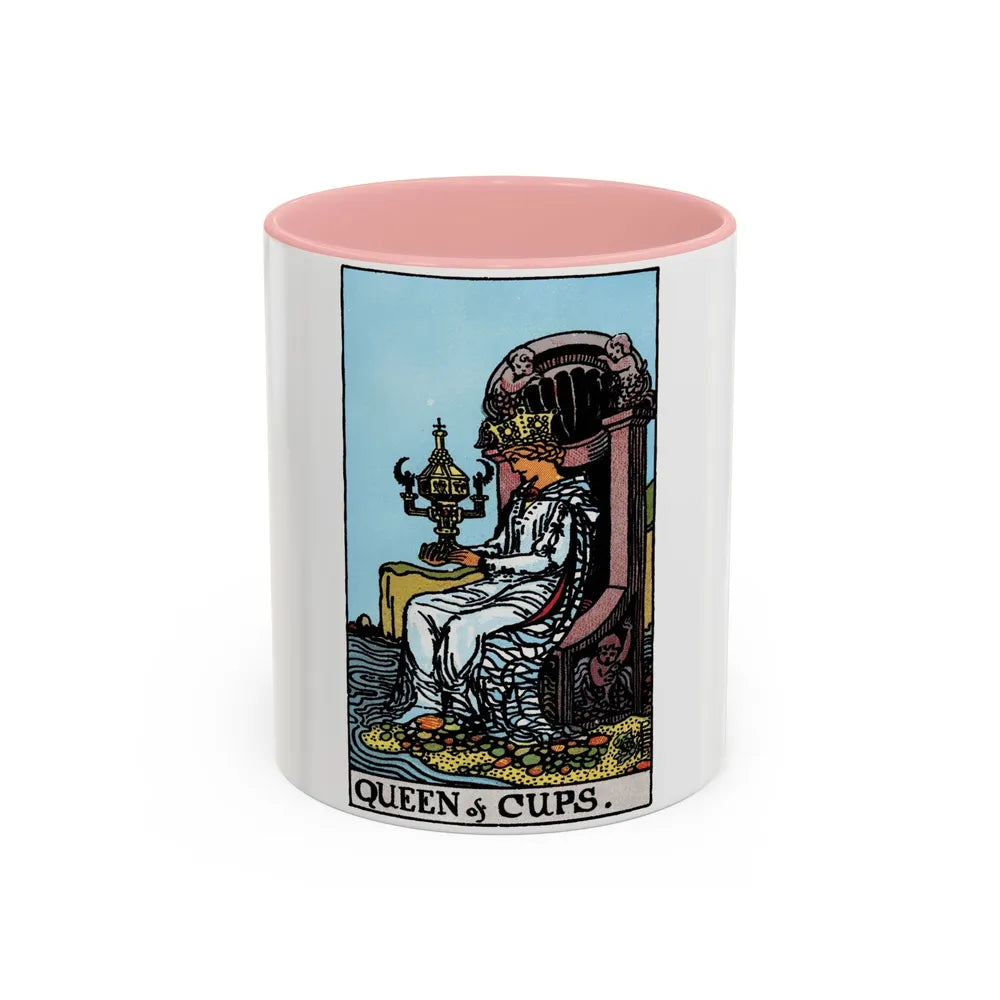 The Queen of Cups (Tarot Card) Accent Coffee Mug-11oz-Pink-Go Mug Yourself