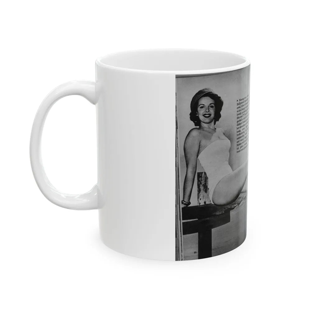 Helene Hayden #06 - 2 Pages, 3 B&W Photos, Short Article & Caption from EYE Digest Mag. Nov. '53 (Vintage Female Icon) White Coffee Mug-Go Mug Yourself