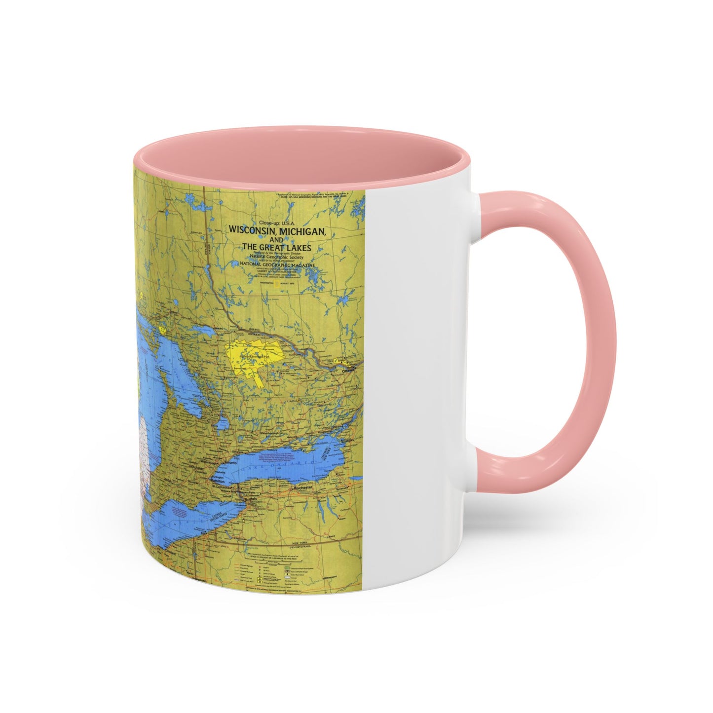 USA - Wisconsin, Michigan ,Great Lakes 1 (1973) (Map) Accent Coffee Mug