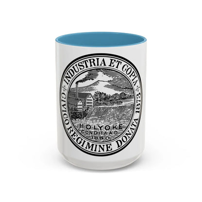 Seal of Holyoke Massachusetts - Accent Coffee Mug-15oz-Light Blue-Go Mug Yourself