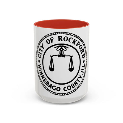 Seal of Rockford Illinois - Accent Coffee Mug-15oz-Red-Go Mug Yourself