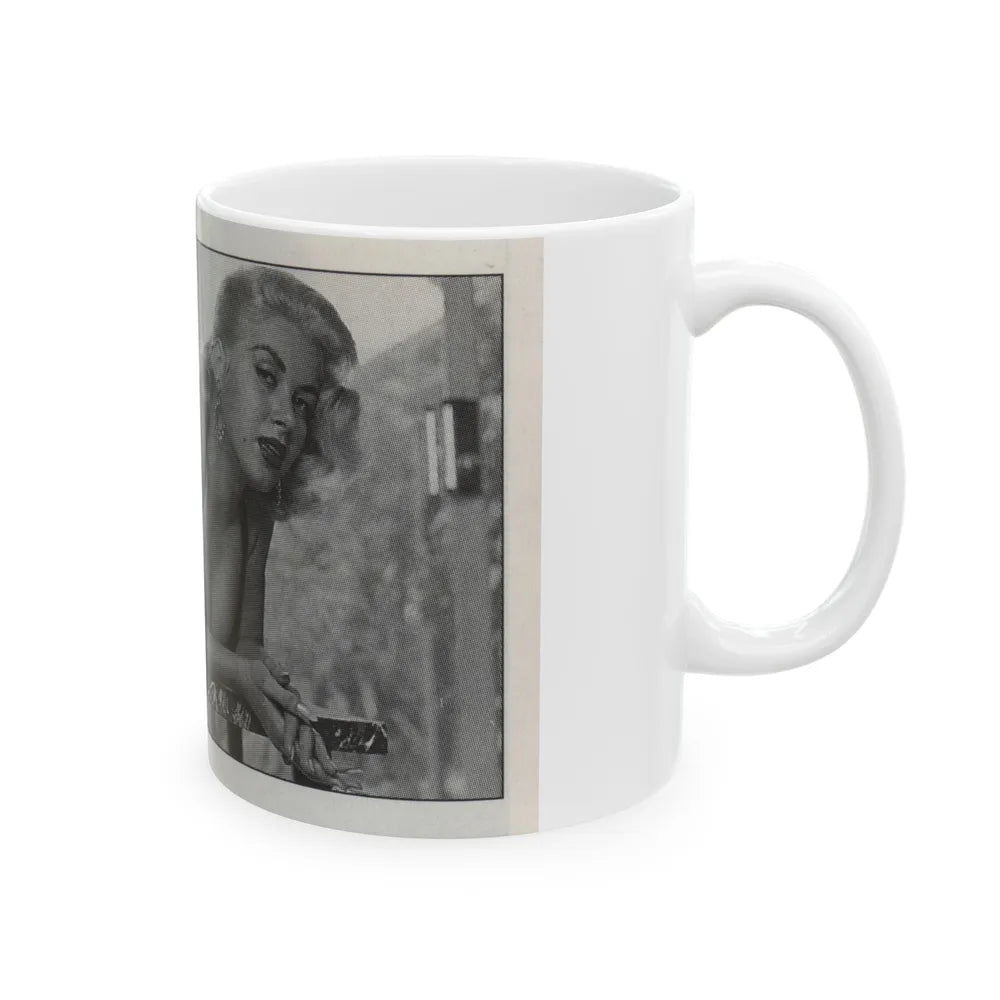 Jeanne Carmen #147 - Celebrity Sleuth Magazine B&W Photo Cropped (Vintage Female Icon) White Coffee Mug-Go Mug Yourself