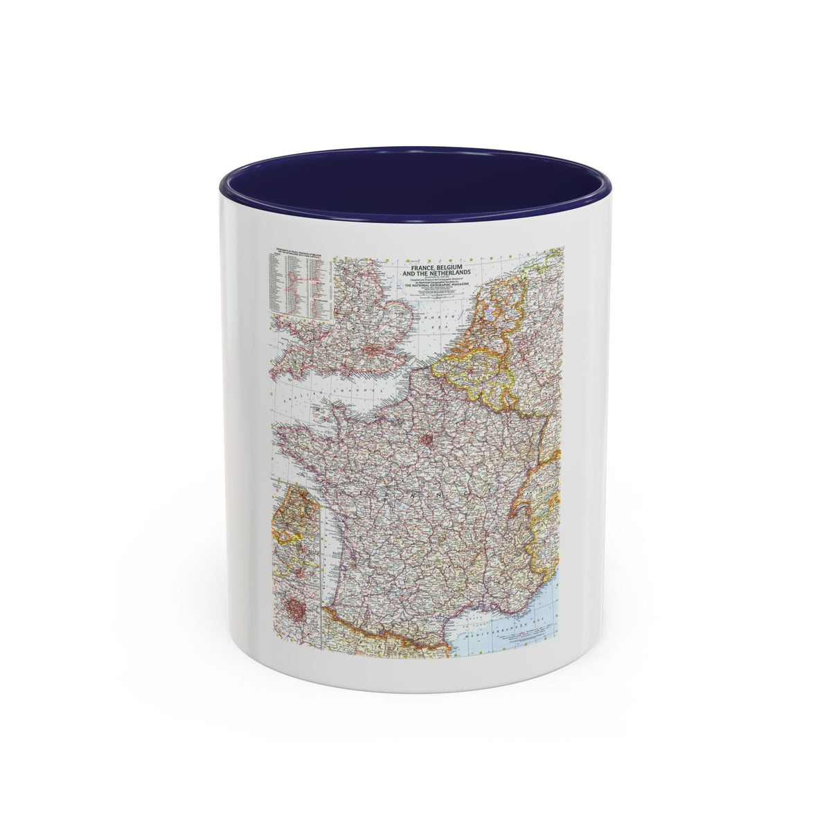France, Belgium, and the Netherlands (1960) (Map) Accent Coffee Mug