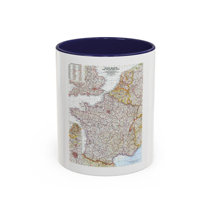 France, Belgium, and the Netherlands (1960) (Map) Accent Coffee Mug
