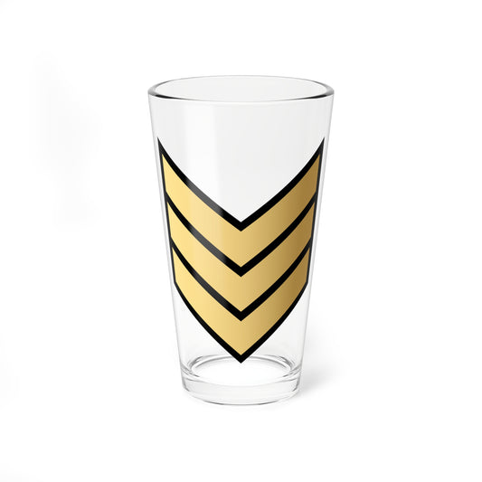 Three stacked gold chevrons with black outlines pointing downward on a white background.
