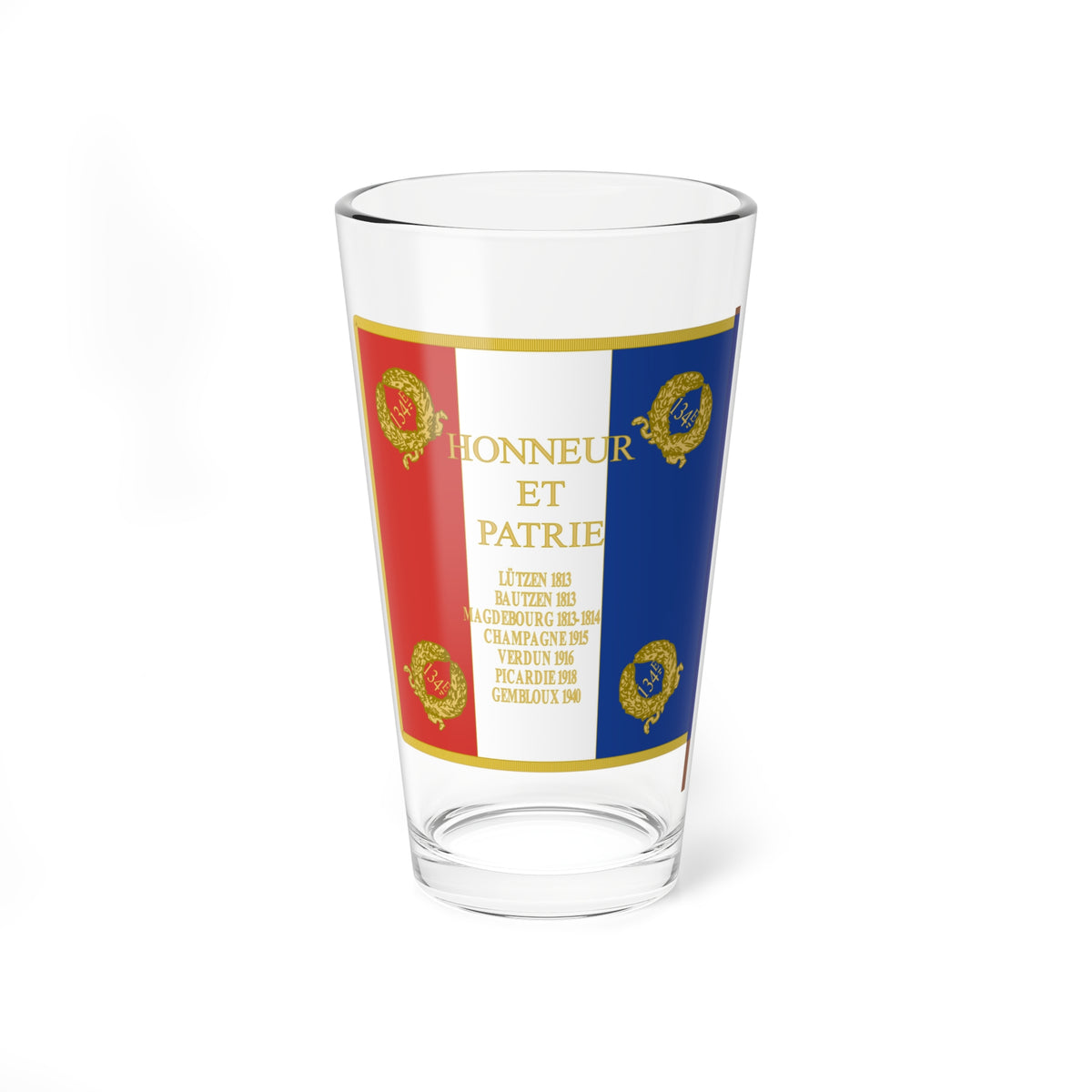 Drapeau 134e regiment dinfanterie (France) Pint Glass 16oz