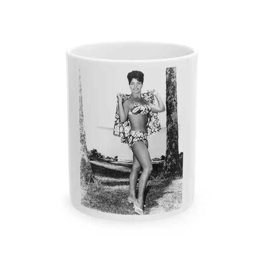 Susan Hart #15 - 8x10 B&W 2-Piece Swimsuit ''Ride The Wild Surf'' '64 Movie Promo Photo3 (Vintage Female Icon) White Coffee Mug-11oz-Go Mug Yourself