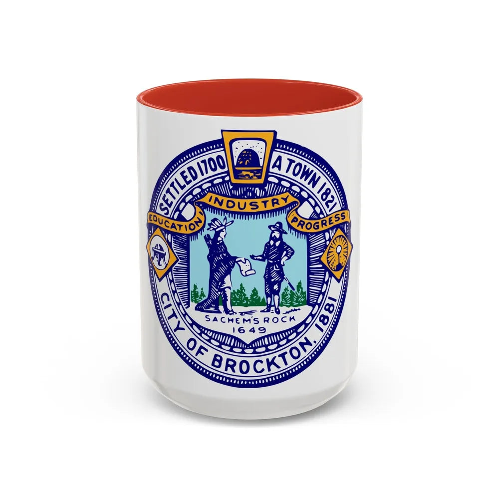 Seal of Brockton Massachusetts - Accent Coffee Mug-15oz-Red-Go Mug Yourself